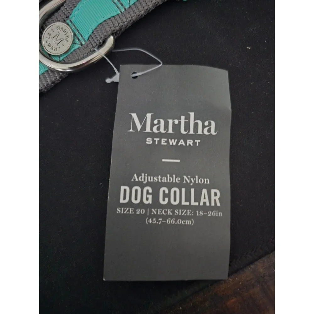 Martha Stewart‎ Gray & Mint Adjustable Nylon Large Dog Collar Size 20 (18-26in)